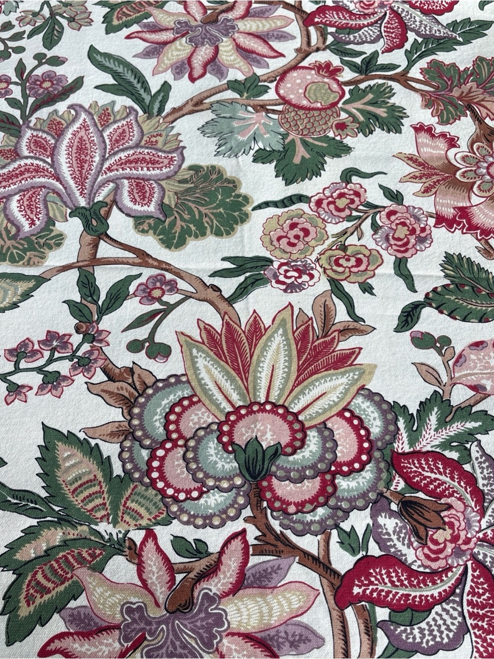 Floral Botanical Print Fabric -Tablecloth  Pink, Green, Cream Vintage Chaps